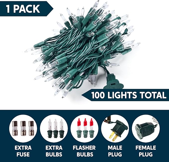 Christmas Lights Outdoor, 100 Count 21.5FT Christmas Tree Lights